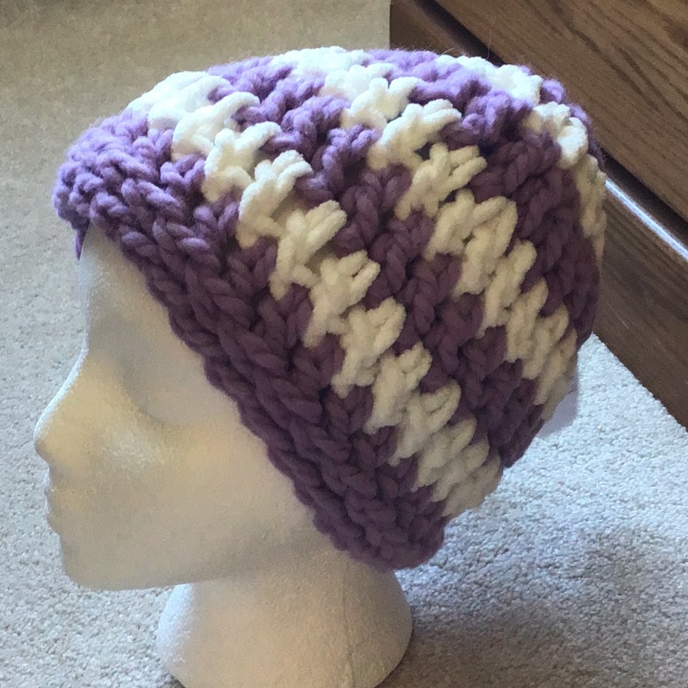 SALE-Purple and White Striped Hat Chunky Yarn